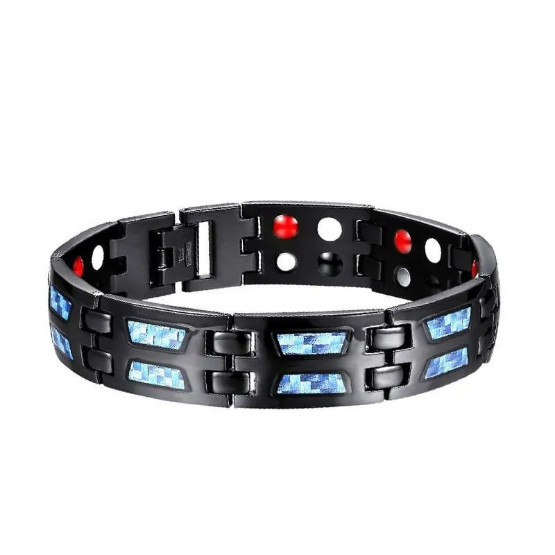 Stylish Men's Carbon Fiber Double Row Magnet Bracelet