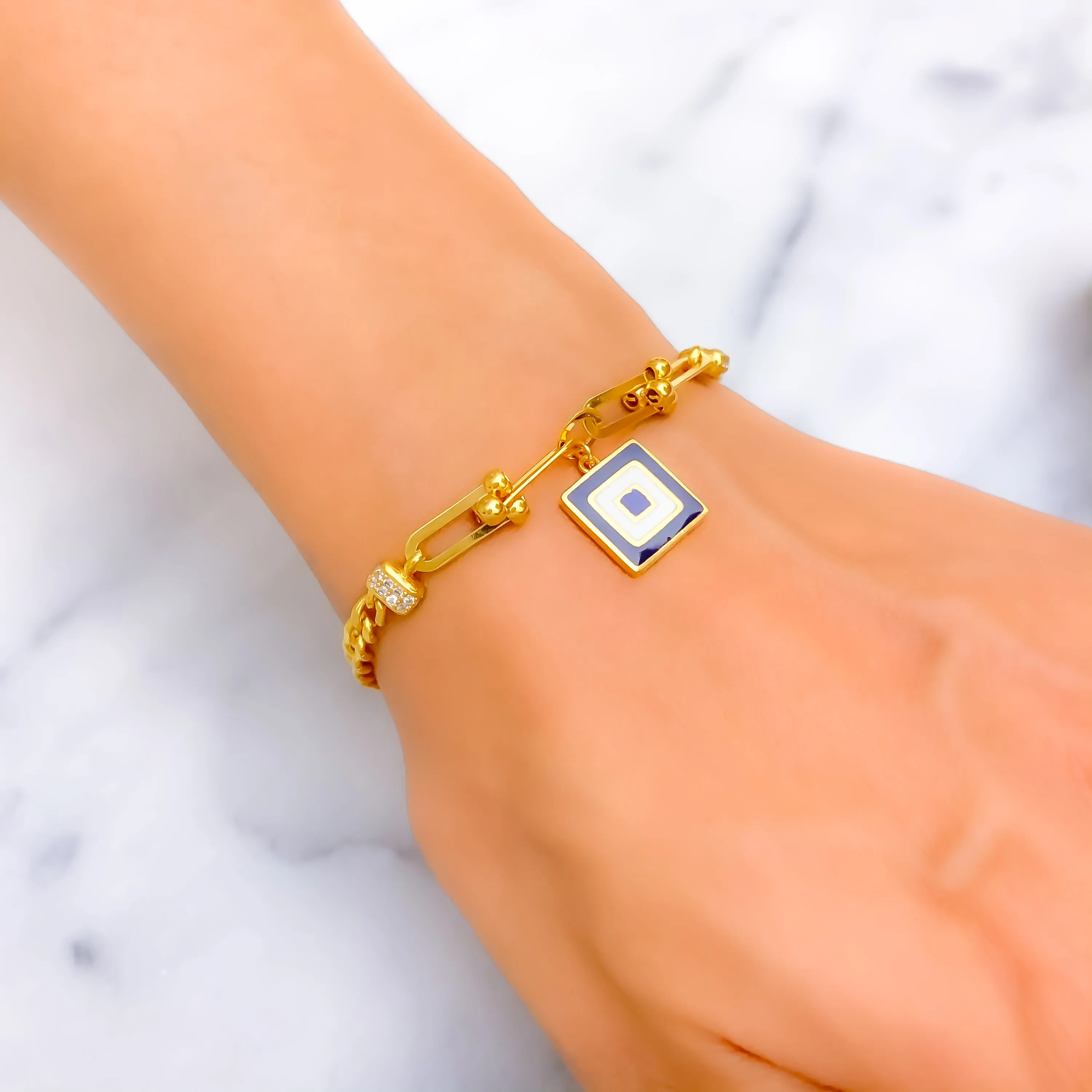 Stylish Ornate 21k Gold CZ Bracelet