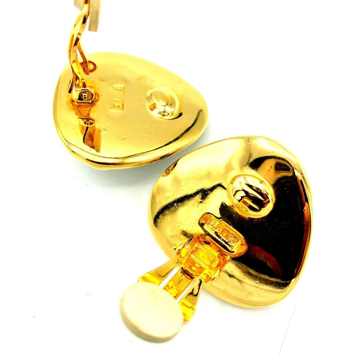 Swarovski Gold Diamante & Black Cabochon Vintage Clip-On Earrings