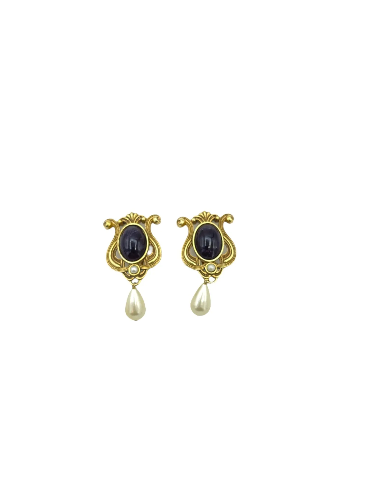 Swarovski SAL Victorian Revival Purple Cabochon Statement Clip-on Earrings