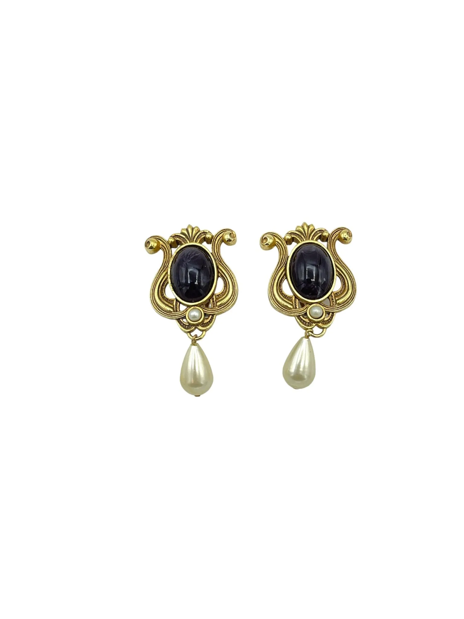 Swarovski SAL Victorian Revival Purple Cabochon Statement Clip-on Earrings
