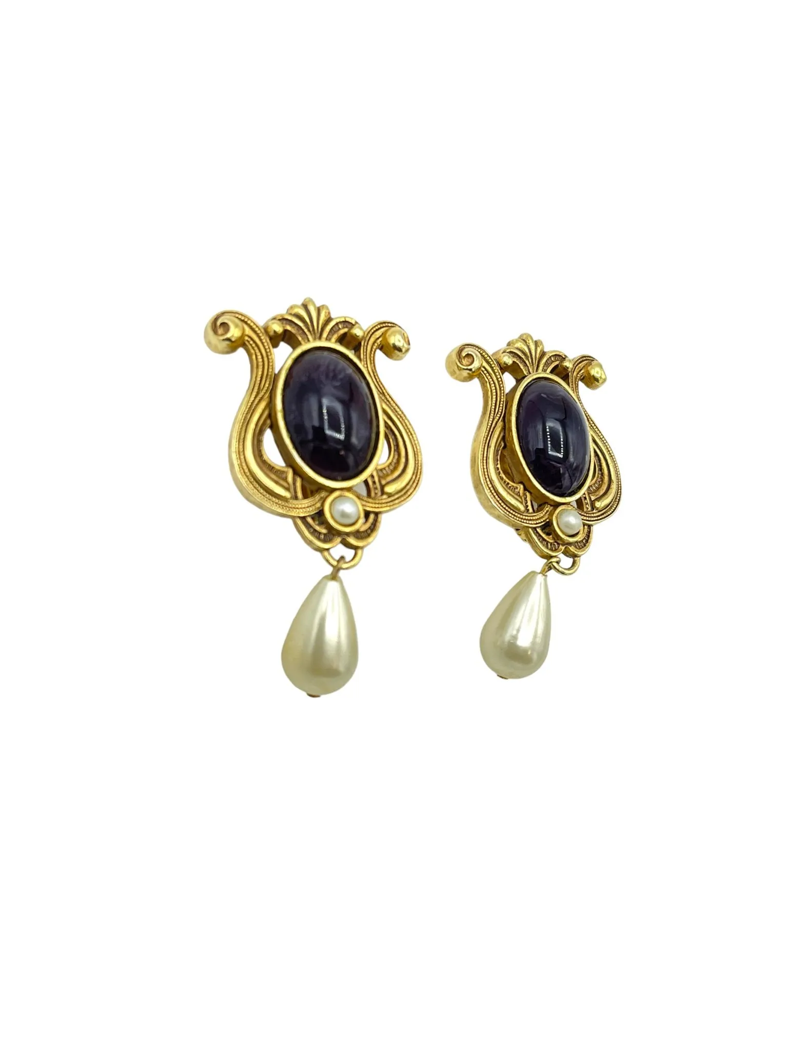 Swarovski SAL Victorian Revival Purple Cabochon Statement Clip-on Earrings