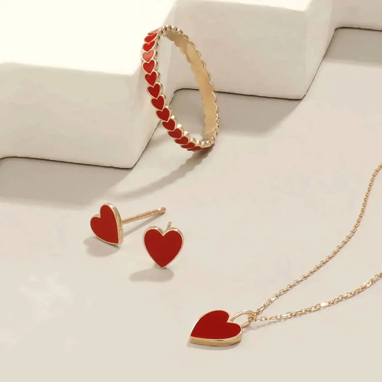 Symbol of Love & Passion - 14K Gold Red Heart Stud Earrings