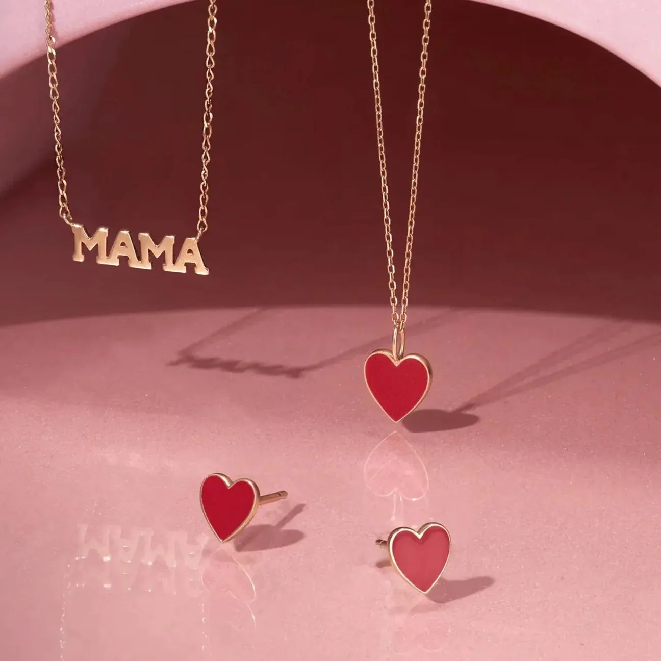 Symbol of Love & Passion - 14K Gold Red Heart Stud Earrings