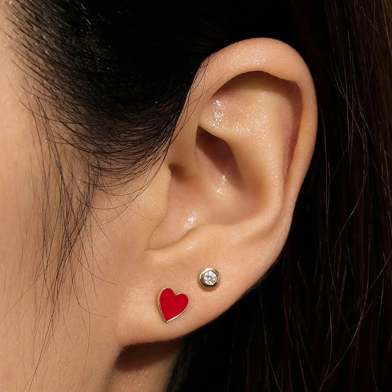 Symbol of Love & Passion - 14K Gold Red Heart Stud Earrings