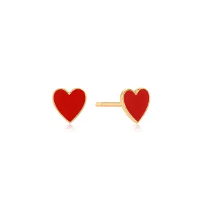 Symbol of Love & Passion - 14K Gold Red Heart Stud Earrings