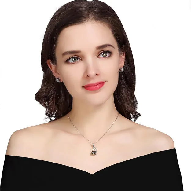 Tahitian Black Pearl Pendant Necklace 18K Gold Over Sterling Silver 19 Inch Adjustible Chain - Real Black Pearls Jewelry Gifts for Women Wife Mom Daughter