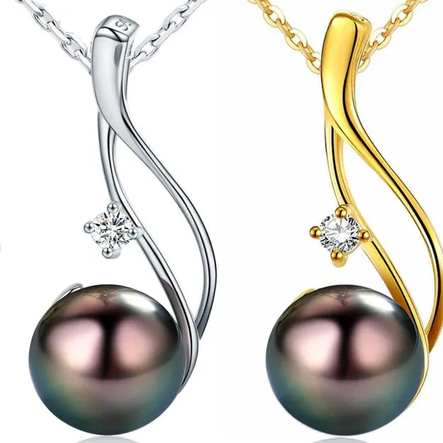 Tahitian Black Pearl Pendant Necklace 18K Gold Over Sterling Silver 19 Inch Adjustible Chain - Real Black Pearls Jewelry Gifts for Women Wife Mom Daughter