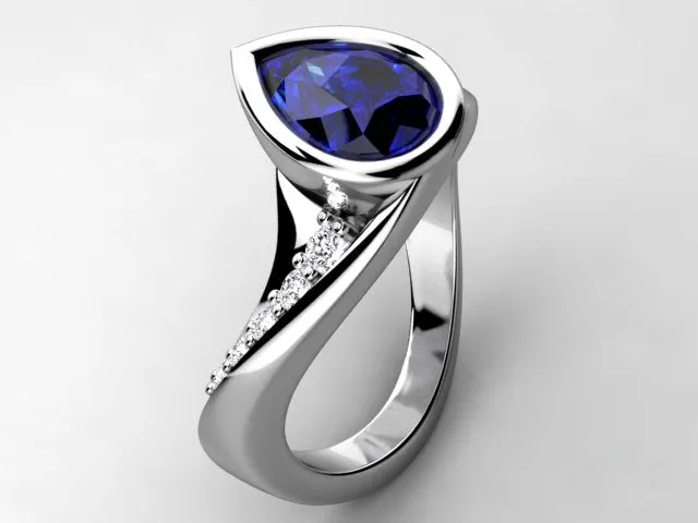 Tanzanite Diamond Ring With 8x6  Pear-shape Center