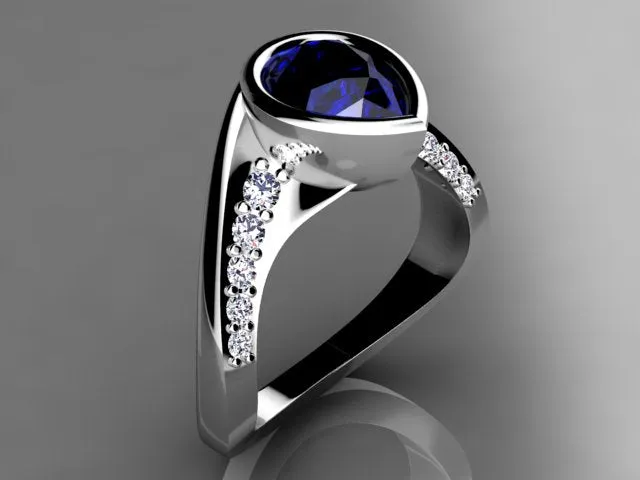 Tanzanite Diamond Ring With 8x6  Pear-shape Center