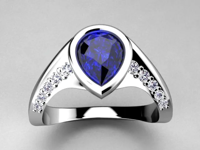 Tanzanite Diamond Ring With 8x6  Pear-shape Center