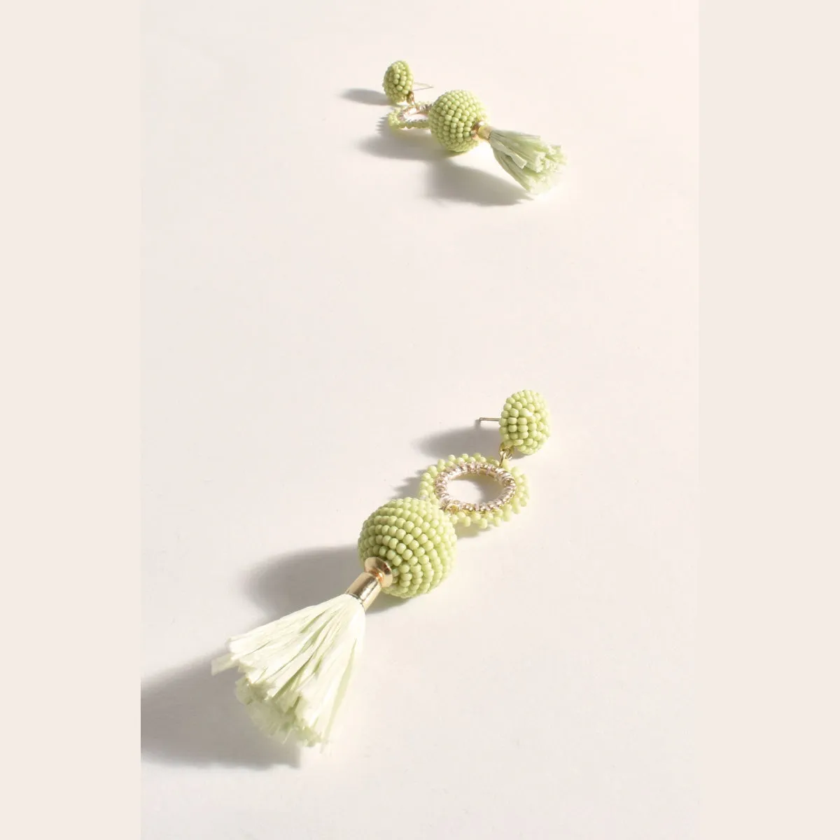 Tassel Drop Bead Earrings (Lime)