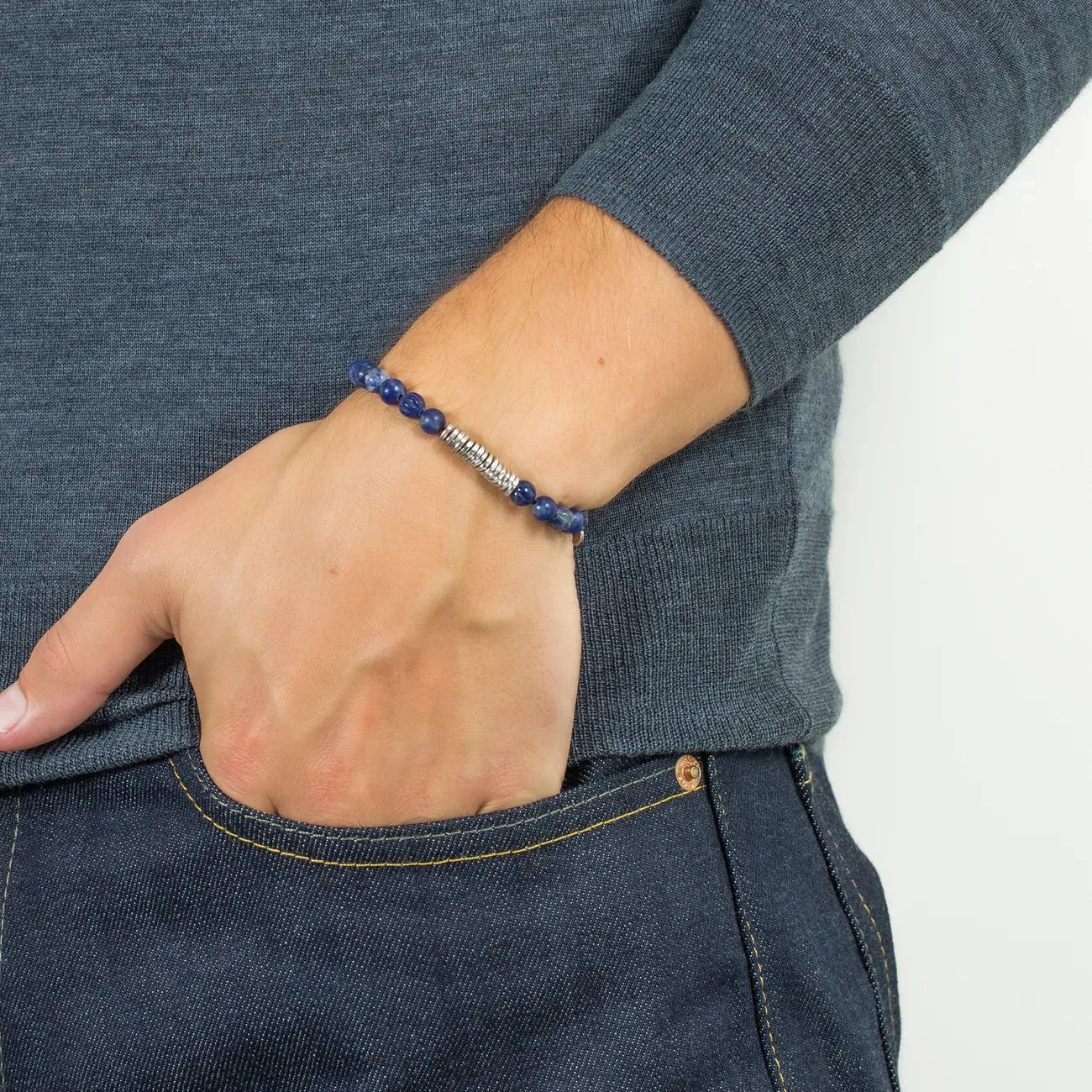 Tateossian Beaded Bracelet | Classic Discs bracelet with sodalite and sterling silver | Blue