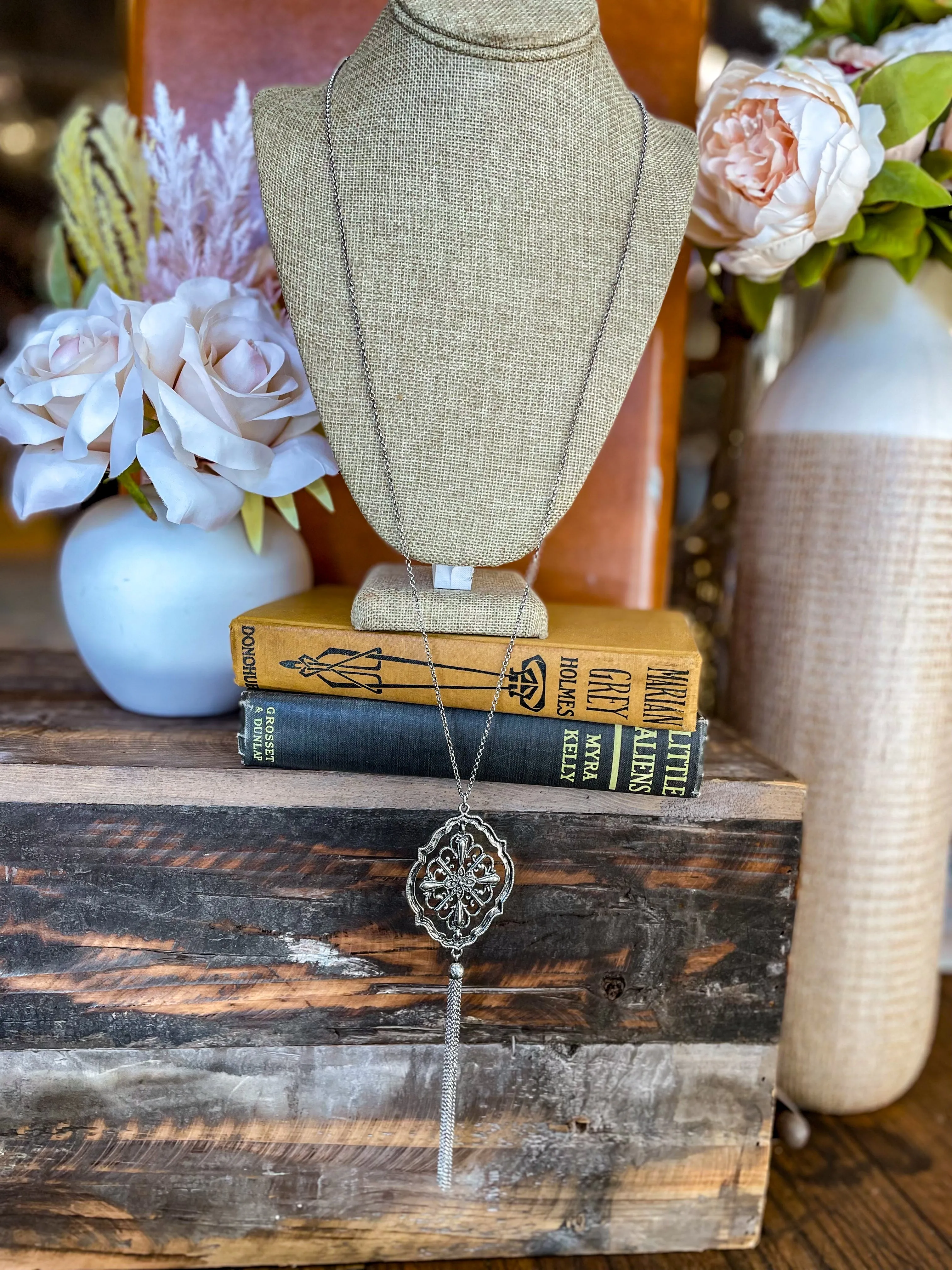 The Dawson Vintage Long Necklace, Worn Silver