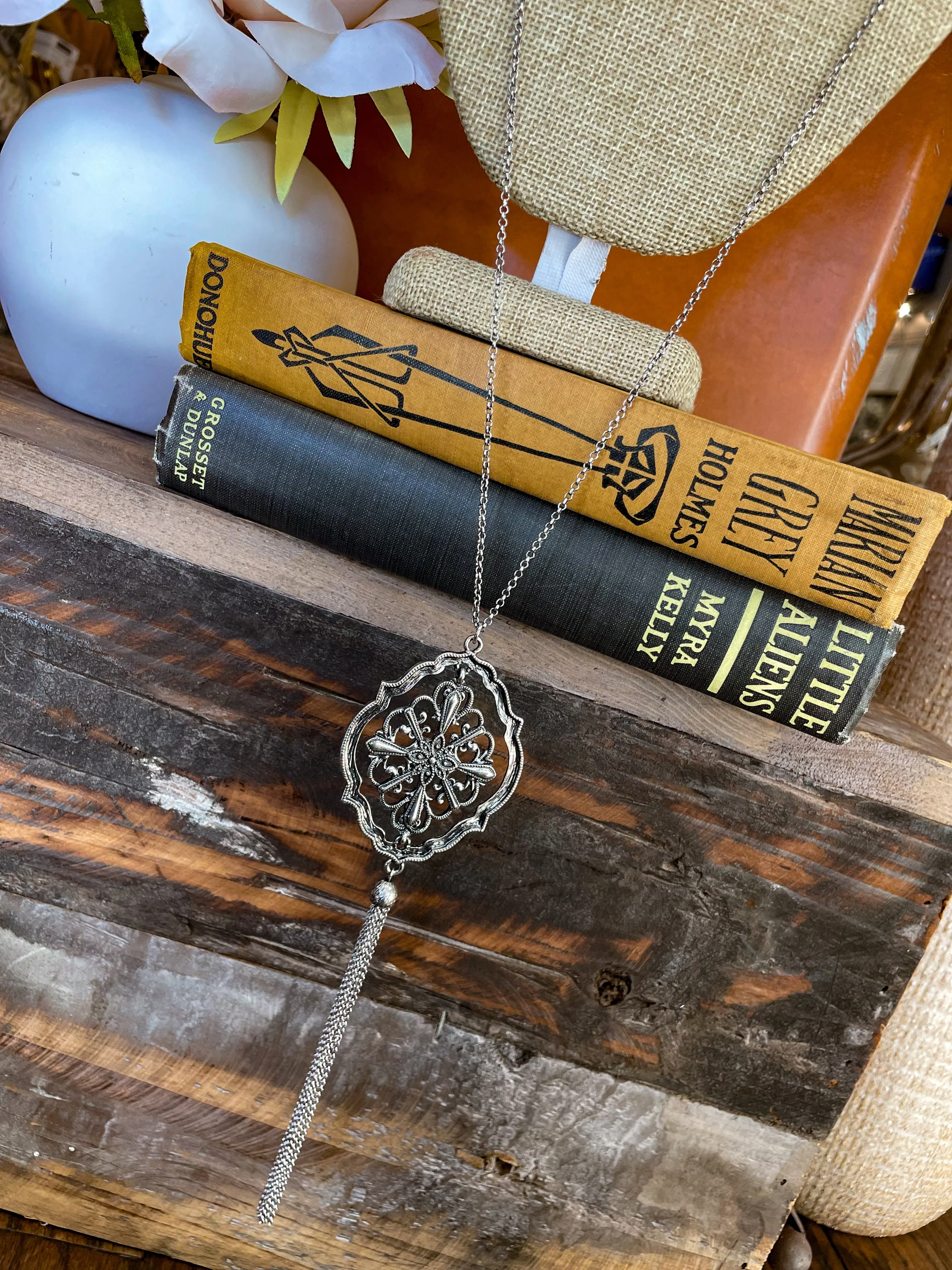 The Dawson Vintage Long Necklace, Worn Silver