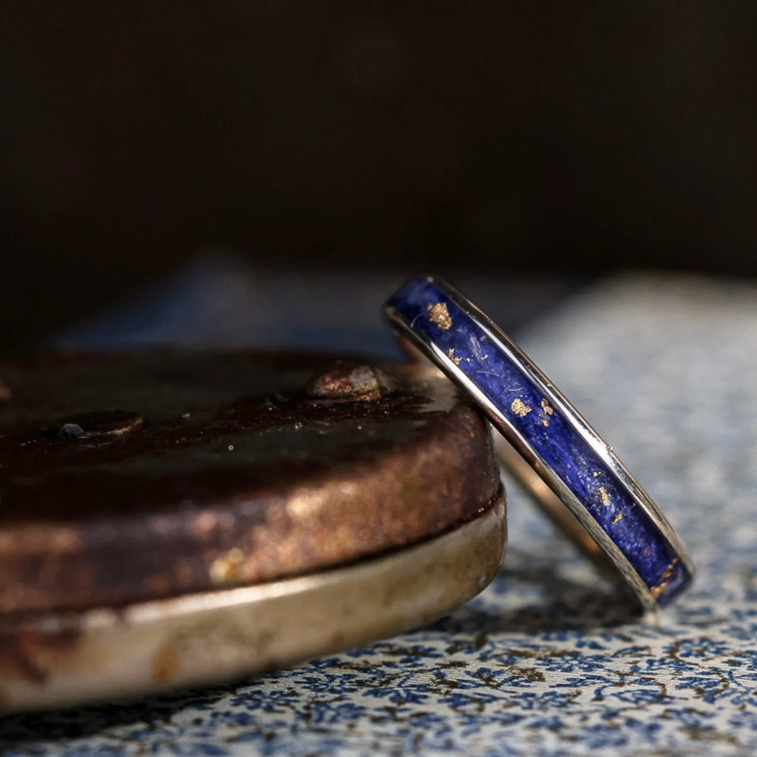 The Starry Night | Women's Sterling Silver Ring with Flowers and Gold Flakes