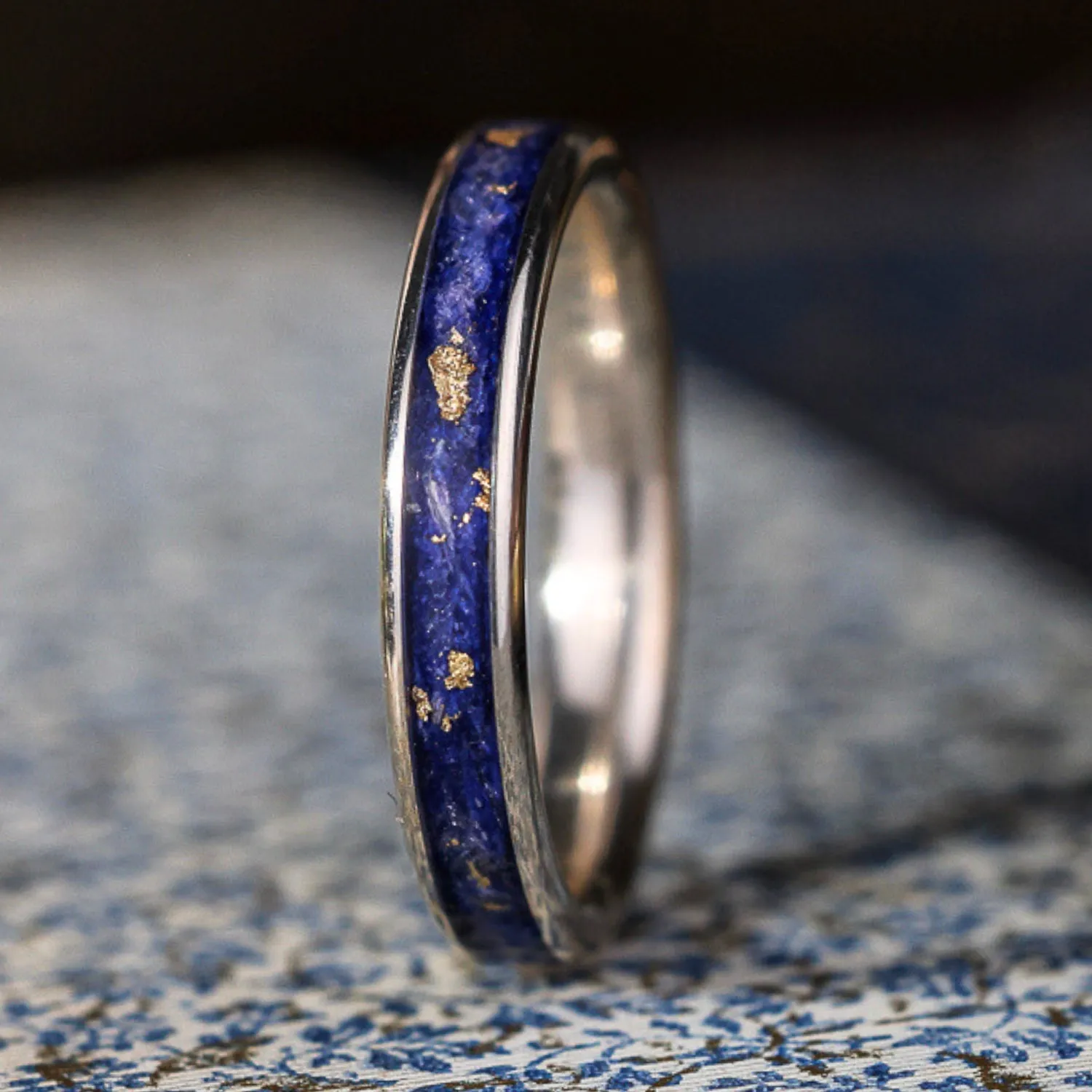 The Starry Night | Women's Sterling Silver Ring with Flowers and Gold Flakes