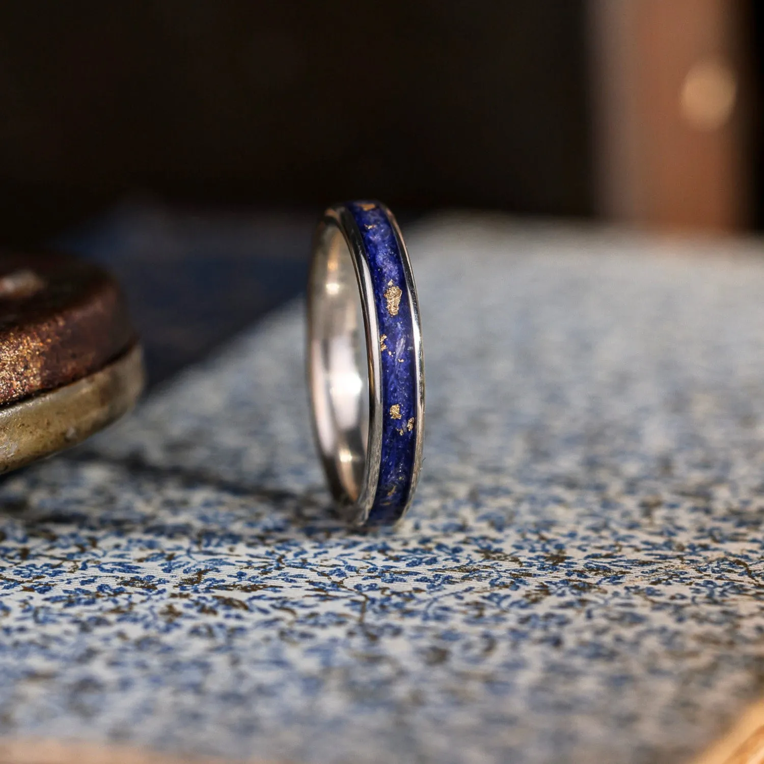 The Starry Night | Women's Sterling Silver Ring with Flowers and Gold Flakes