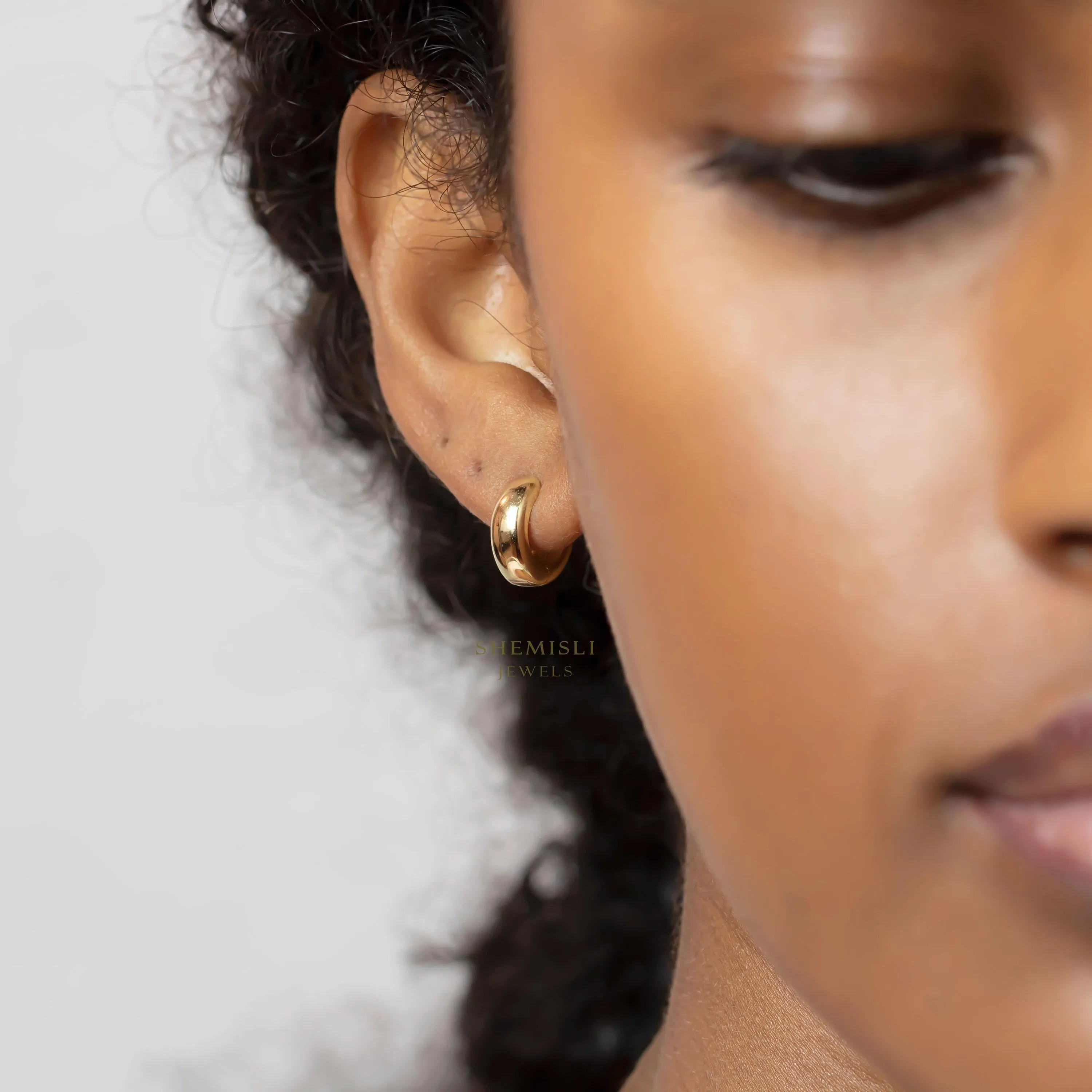 Thick Hoop Earring, Huggies, Unisex, Gold, Silver SHEMISLI - SH020