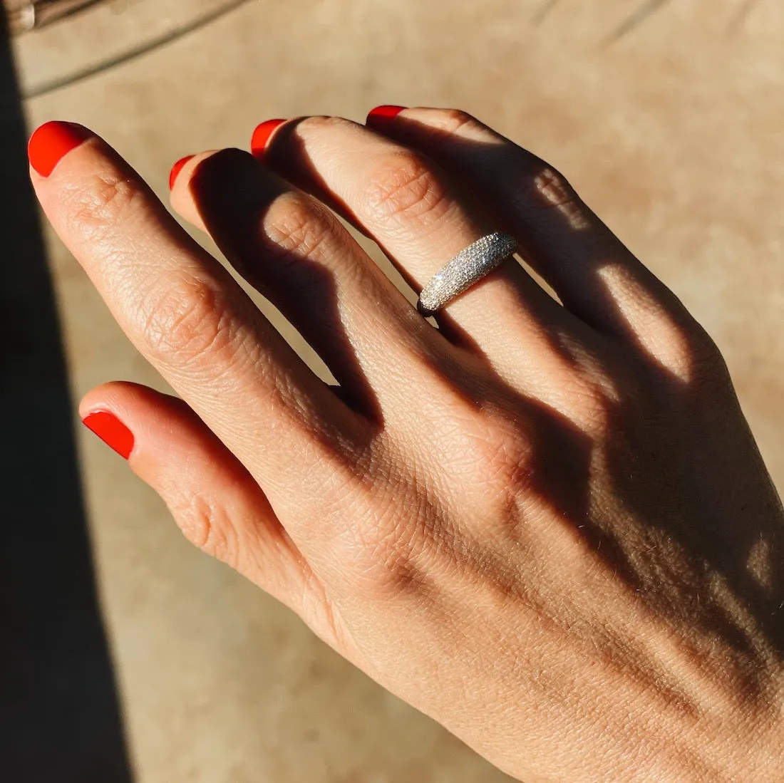 Thin Balloon Ring with White Pave Diamonds