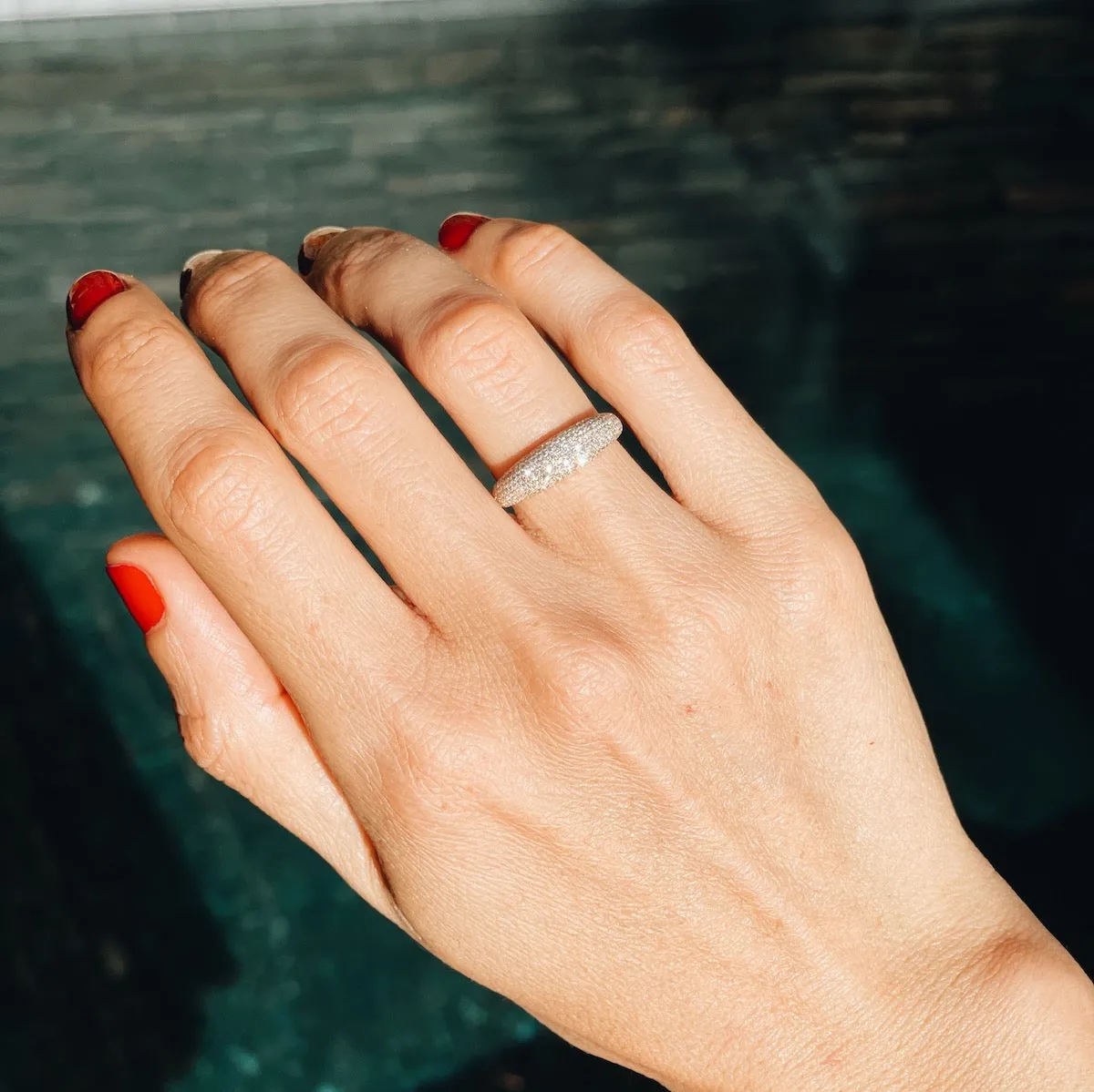 Thin Balloon Ring with White Pave Diamonds
