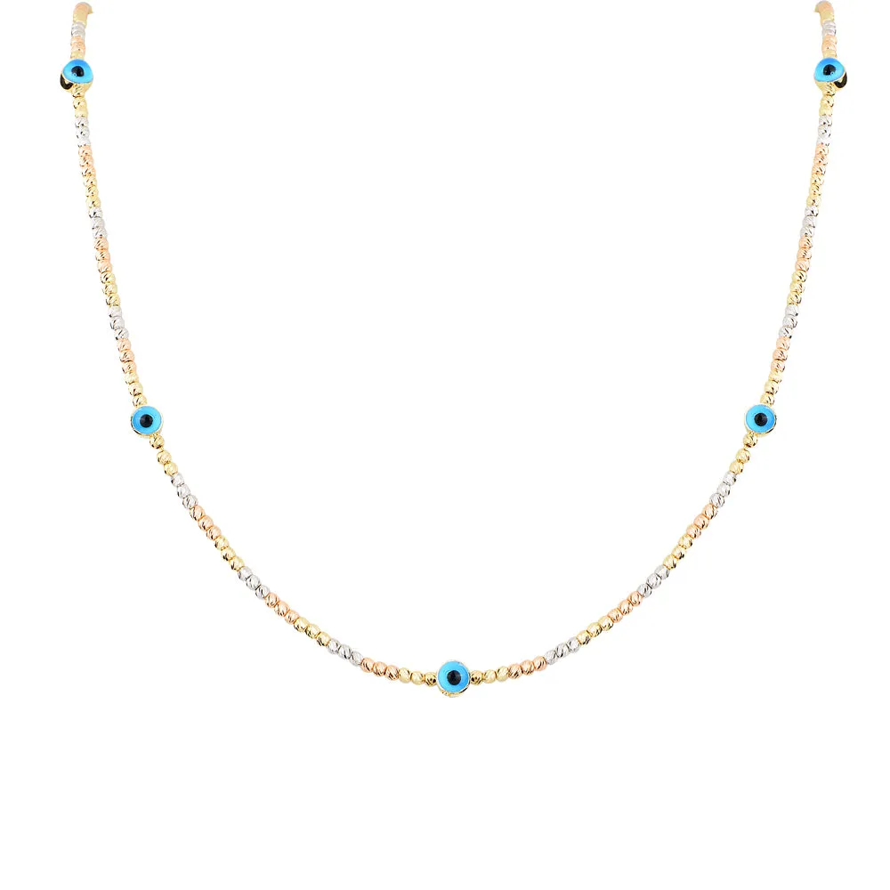 THREE GOLD BALL BOLD EVIL EYE NECKLACE