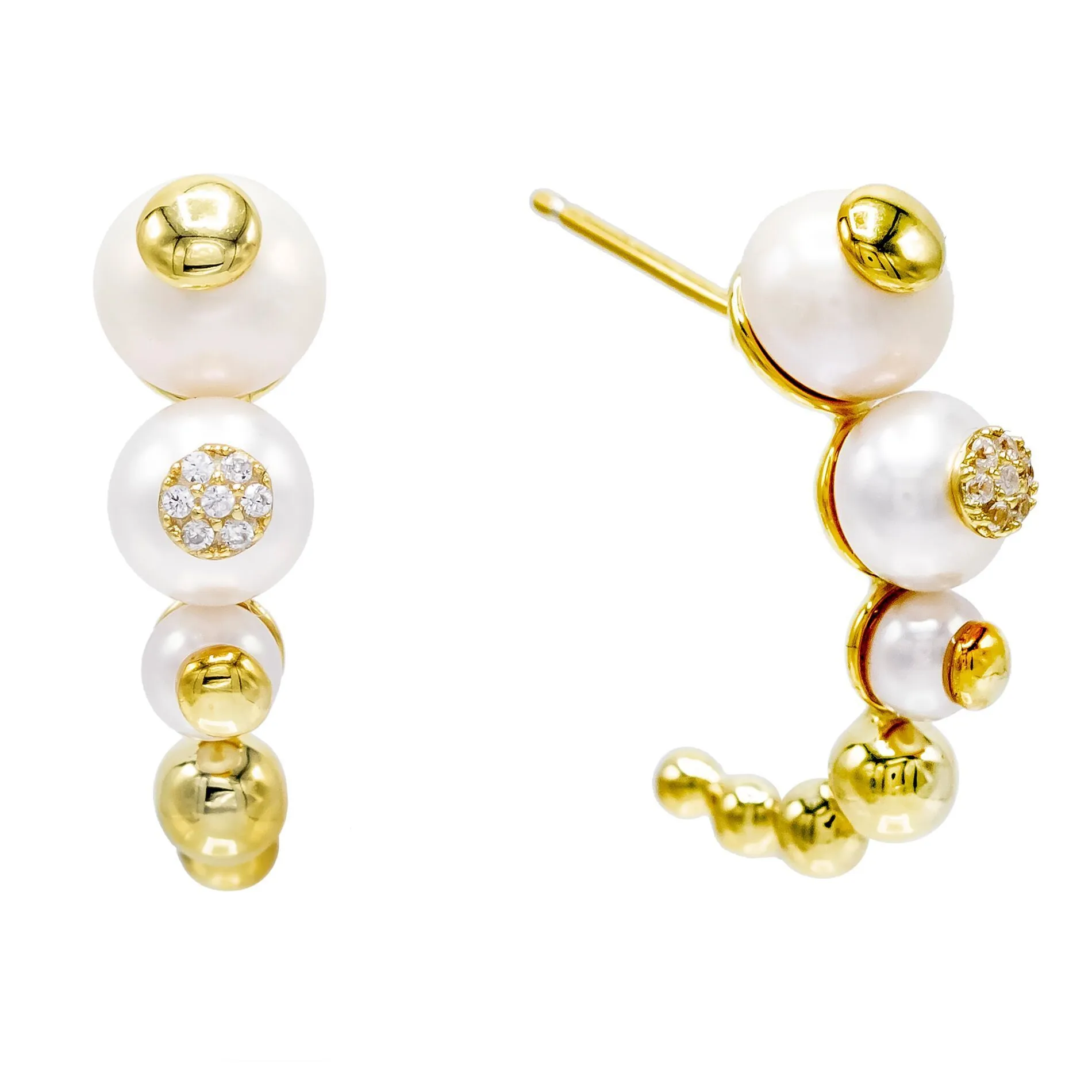 Three Pearl Hoop Earring
