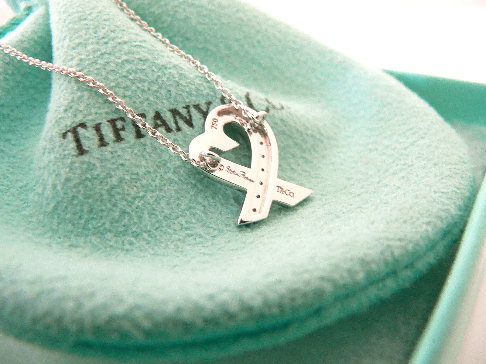 Tiffany & Co 18K Gold Picasso Pink Sapphires Necklace Pendant Charm Chain Gift