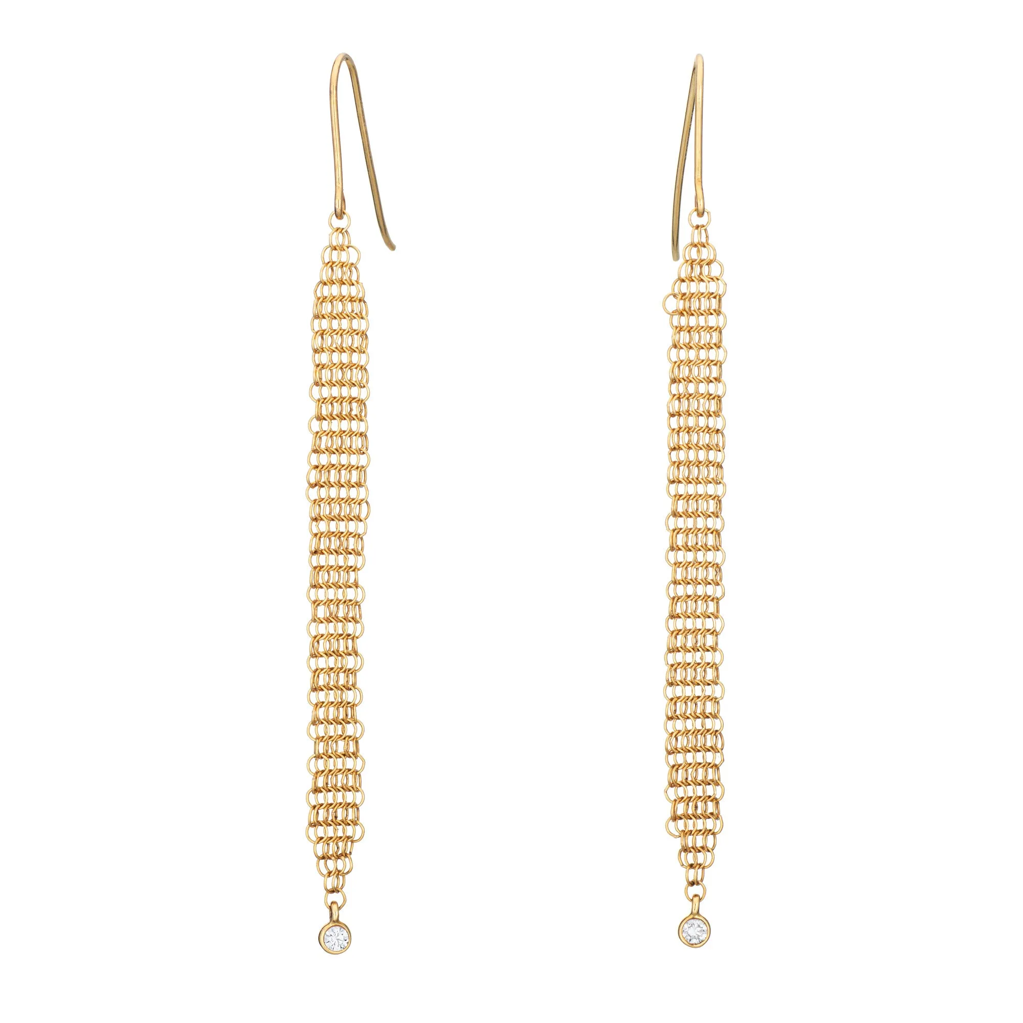 Tiffany & Co Long Mesh Drop Earrings Diamond Elsa Peretti Vintage 18k Gold