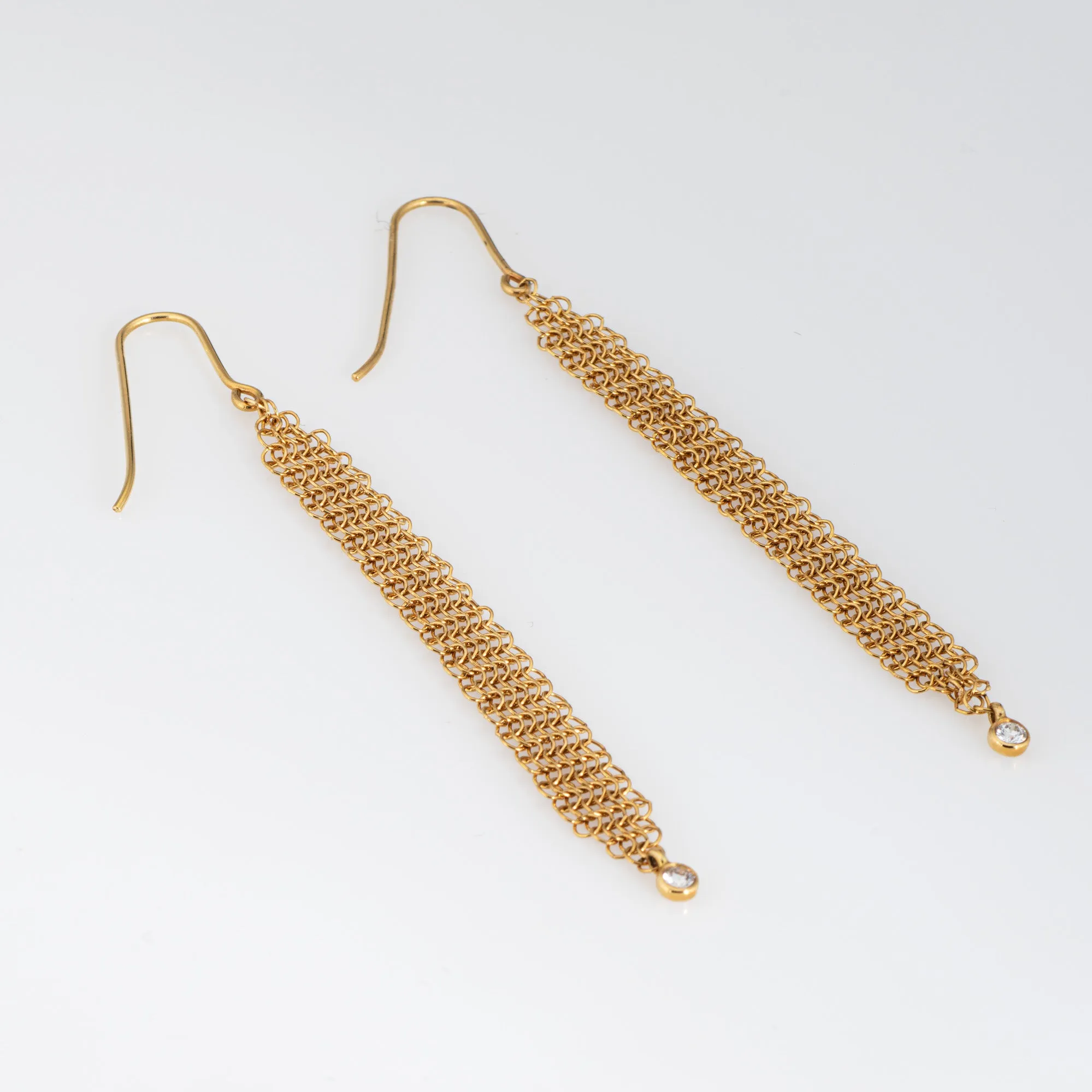 Tiffany & Co Long Mesh Drop Earrings Diamond Elsa Peretti Vintage 18k Gold