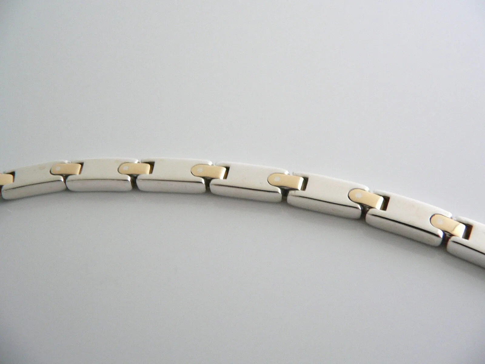 Tiffany & Co Silver Gold Rectangle Bar Link Necklace Pendant Chain Gift Love