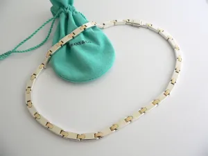 Tiffany & Co Silver Gold Rectangle Bar Link Necklace Pendant Chain Gift Love