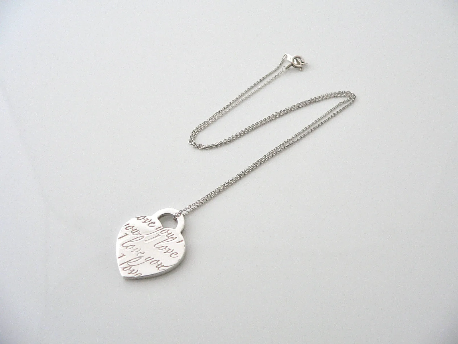 Tiffany & Co Silver Heart I Love You Necklace Pendant Charm Chain Medium Gift