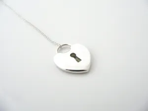 Tiffany & Co Silver Heart Key Hole Necklace Pendant 18 Inch Chain Gift Love Rare