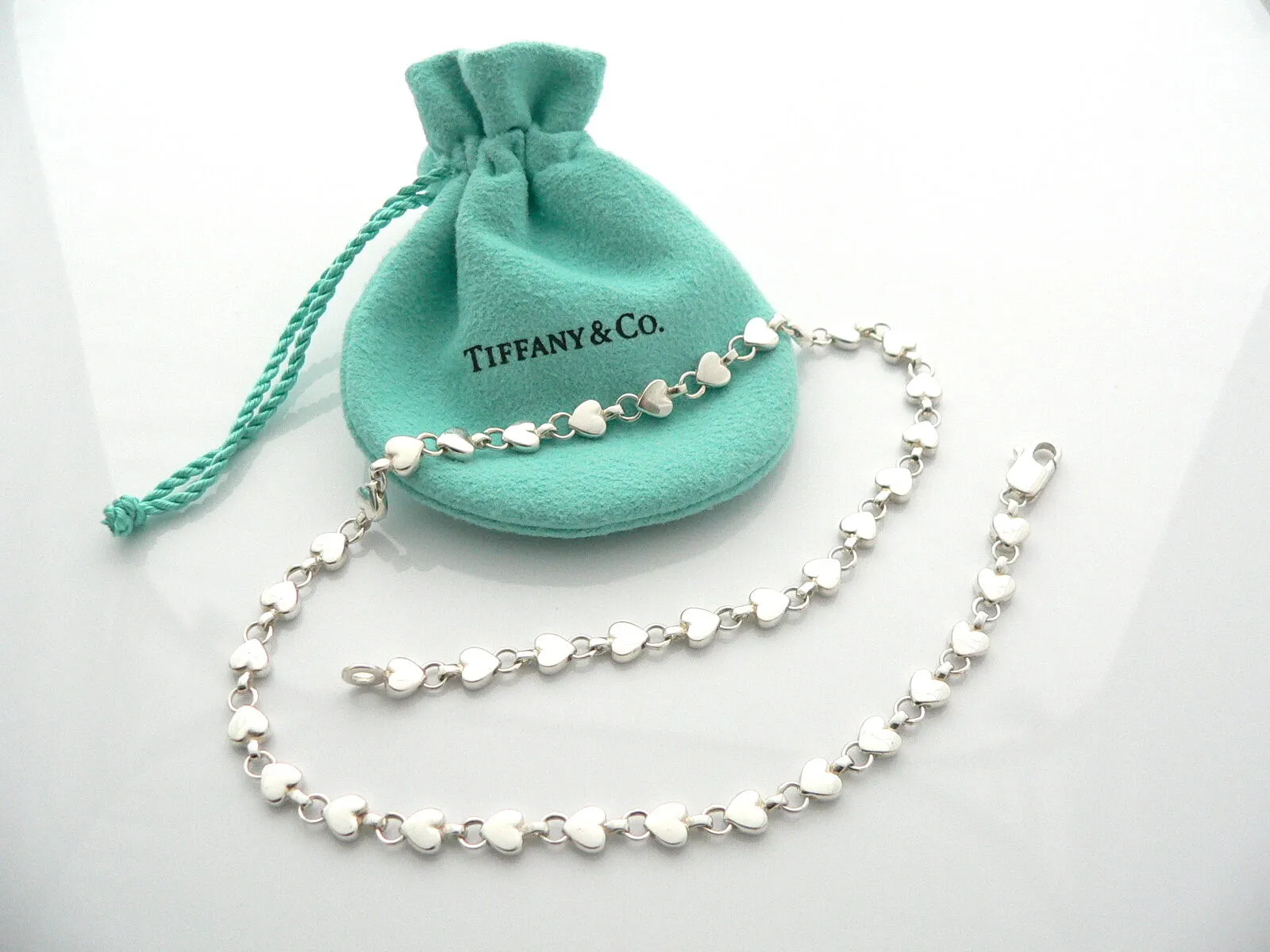 Tiffany & Co Silver Heart Link Necklace Pendant Chain Gift Pouch Love Pouch Rare