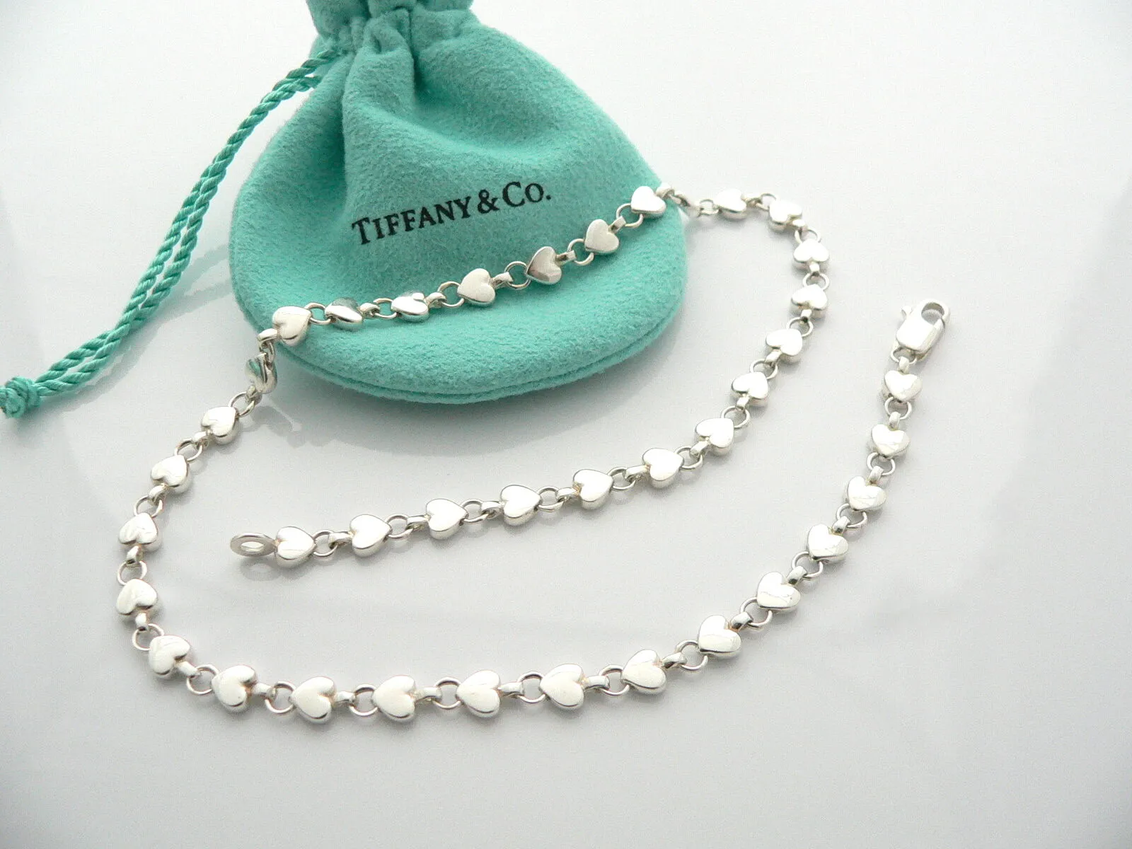 Tiffany & Co Silver Heart Link Necklace Pendant Chain Gift Pouch Love Pouch Rare