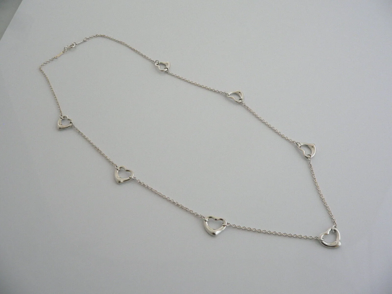 Tiffany & Co Silver Peretti 7 Open Heart Necklace Pendant Charm Chain Gift Pouch