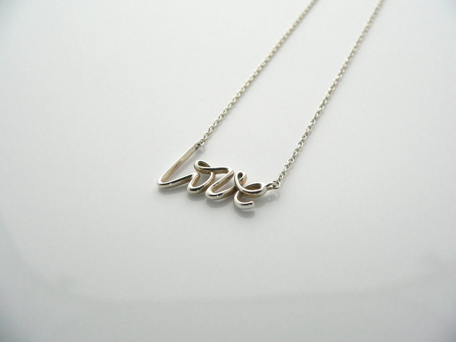 Tiffany & Co Silver Picasso Love Necklace Pendant Charm 17 Inch Chain Word Gift