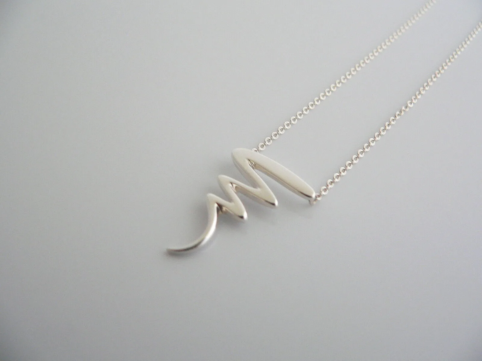 Tiffany & Co Silver Scribble Zig Zag Necklace Longer 22 Inch Squiggle Gift Love