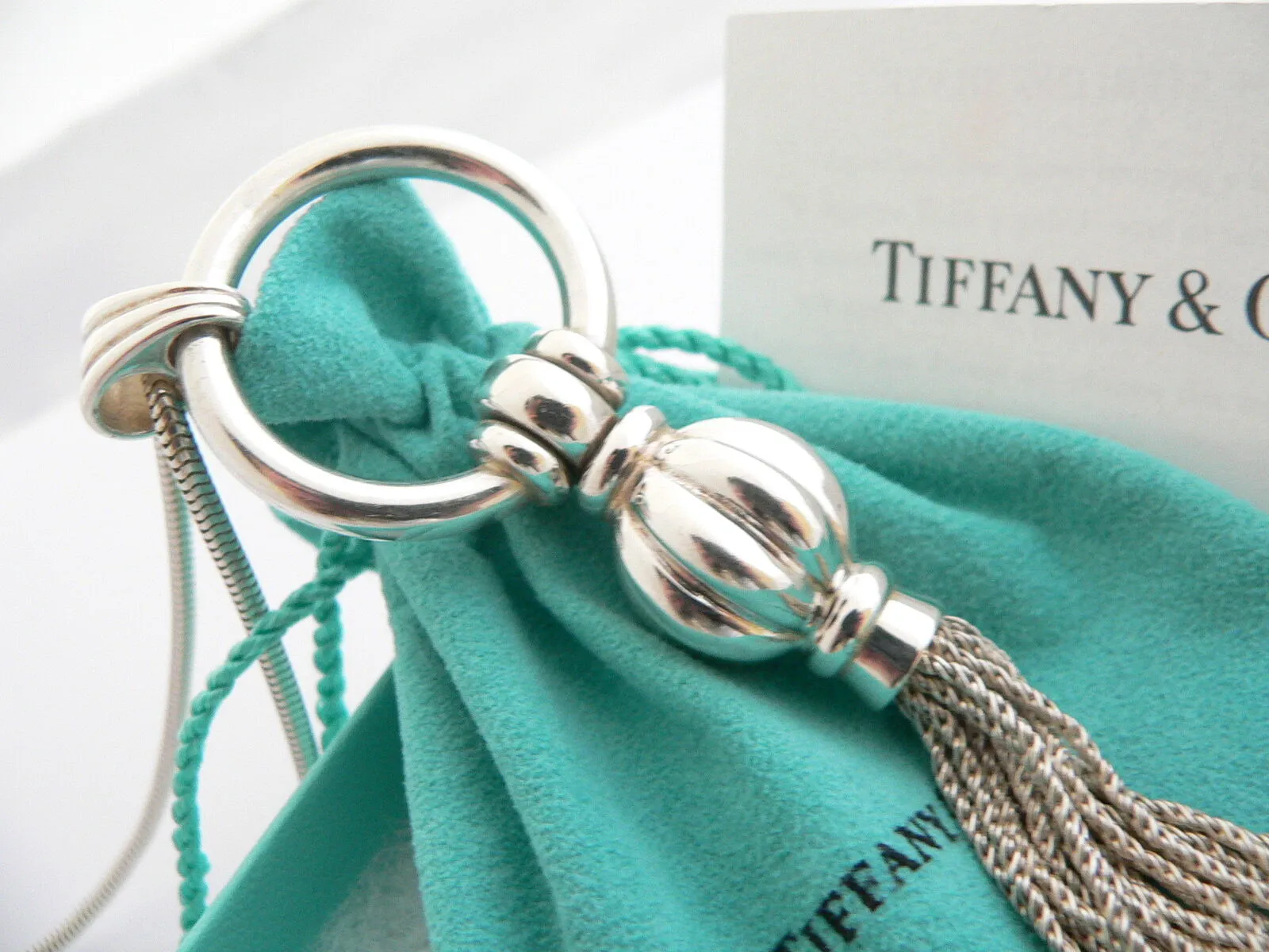 Tiffany & Co Silver Tassel Dangle Dangling Necklace Pendant 28 Inch Chain Gift
