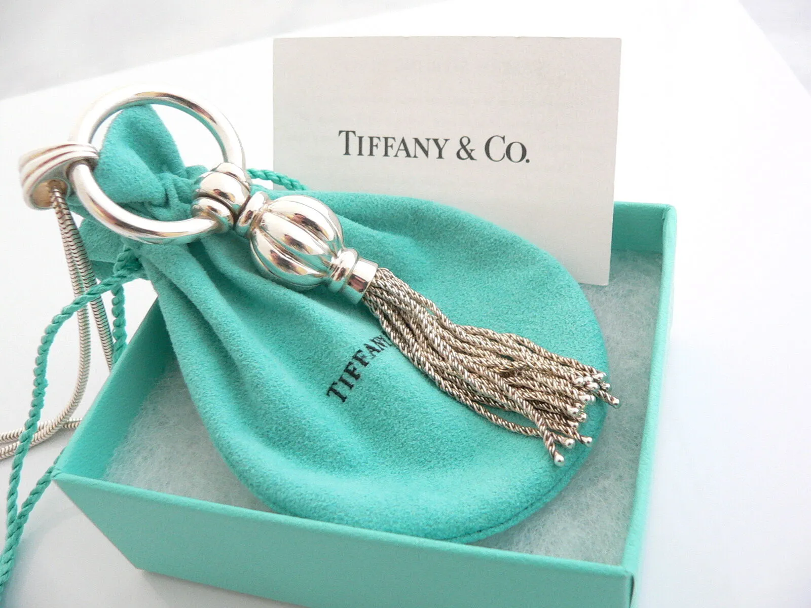 Tiffany & Co Silver Tassel Dangle Dangling Necklace Pendant 28 Inch Chain Gift