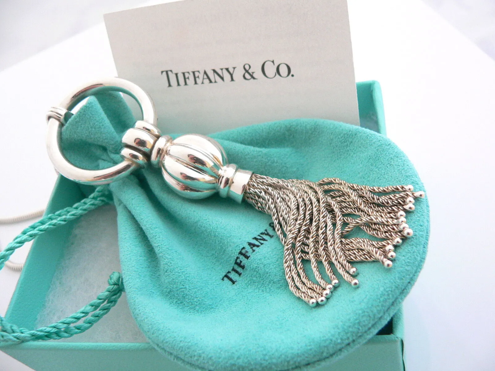 Tiffany & Co Silver Tassel Dangle Dangling Necklace Pendant 28 Inch Chain Gift