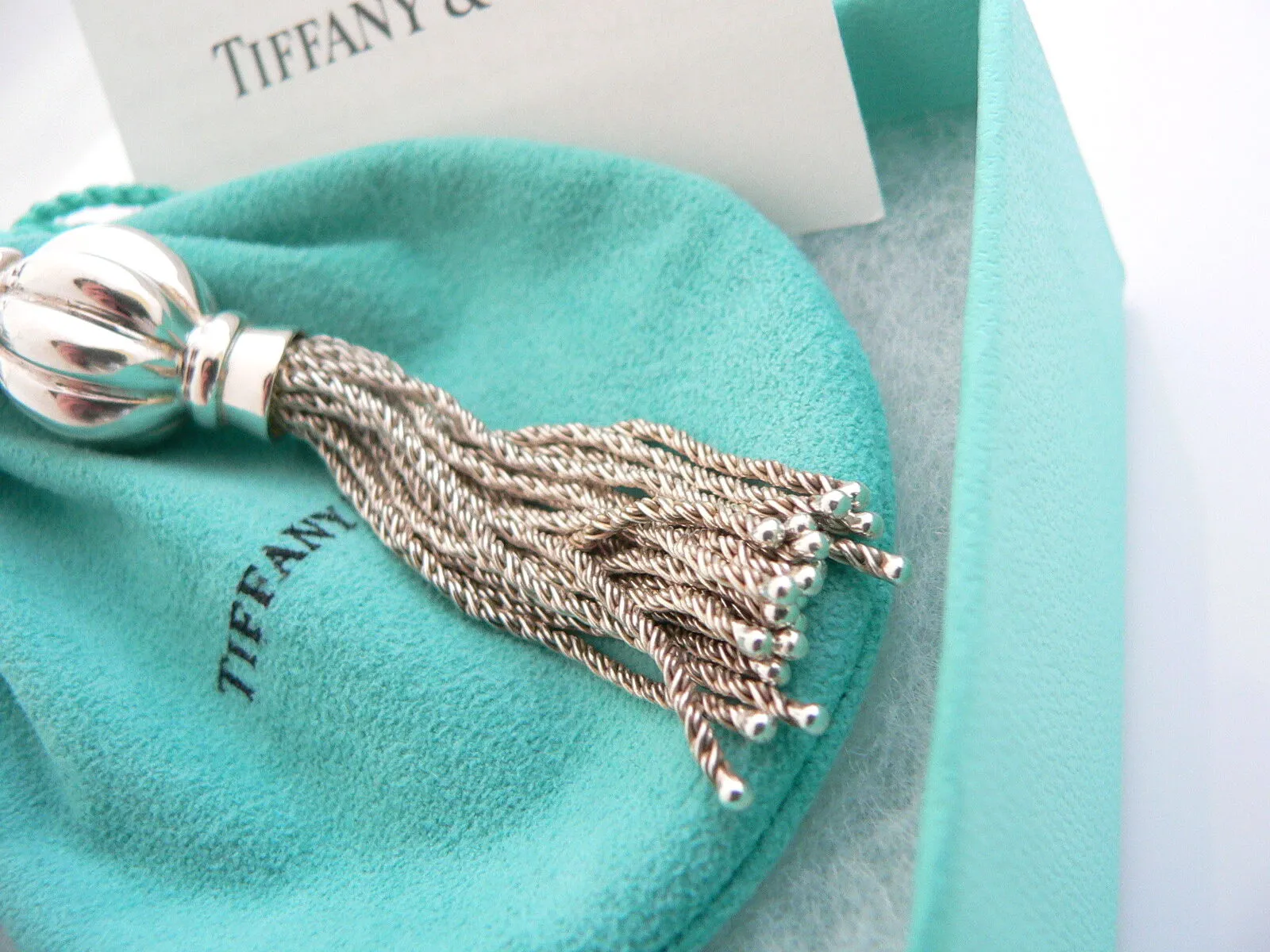 Tiffany & Co Silver Tassel Dangle Dangling Necklace Pendant 28 Inch Chain Gift