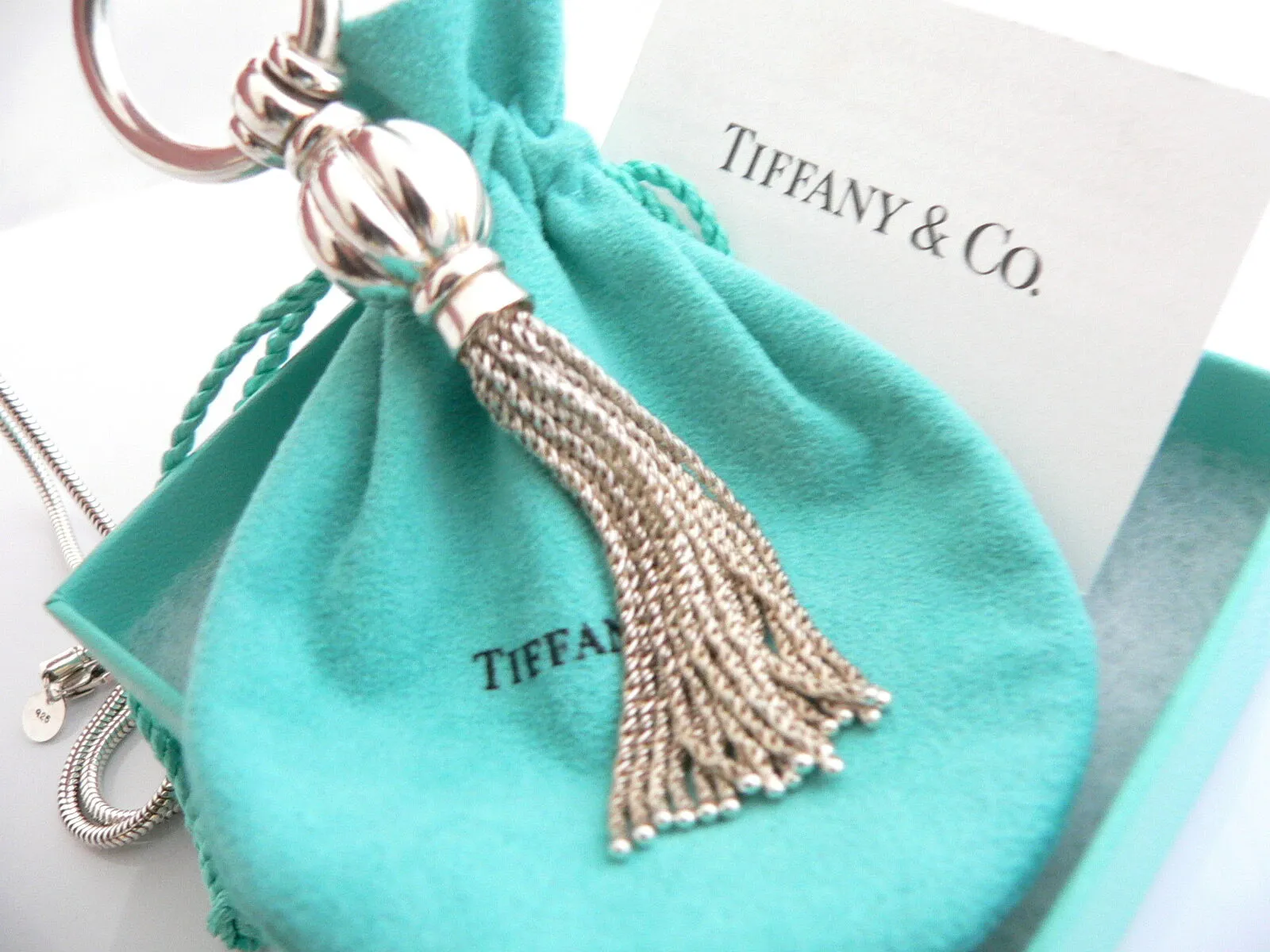 Tiffany & Co Silver Tassel Dangle Dangling Necklace Pendant 28 Inch Chain Gift