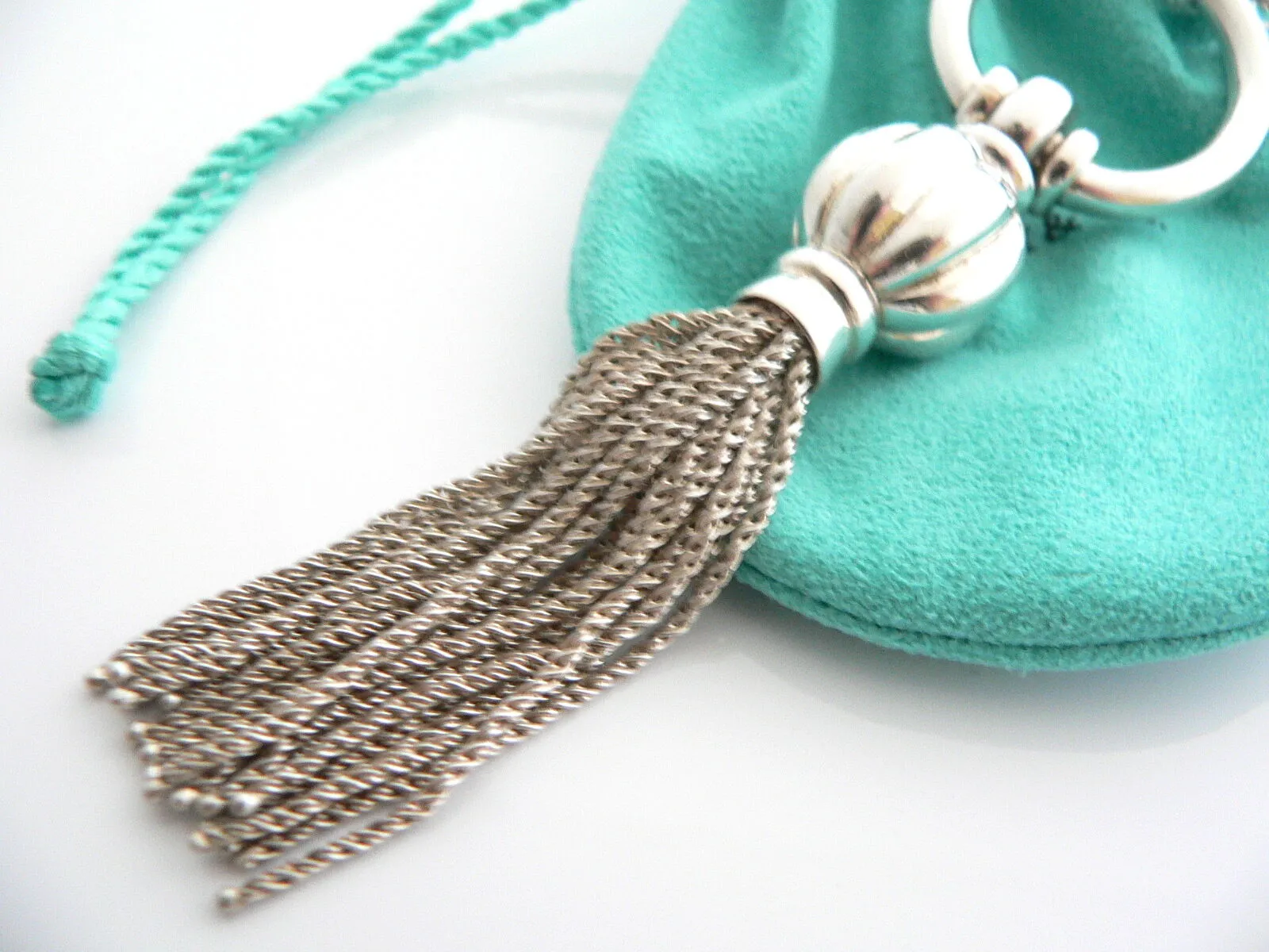 Tiffany & Co Silver Tassel Dangle Dangling Necklace Pendant 34 Inch Gift Pouch