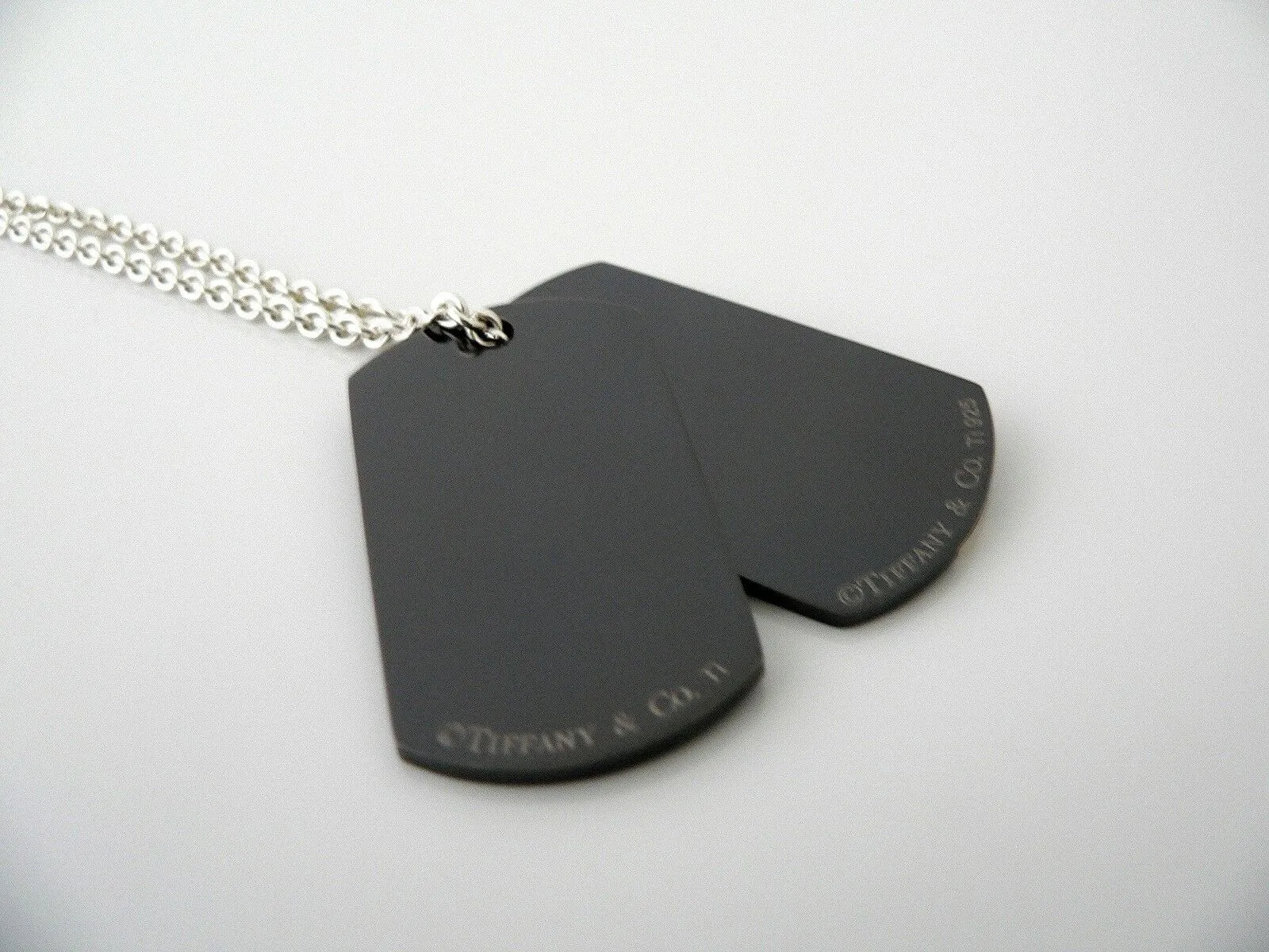Tiffany & Co Silver Titanium Dog Tag Necklace Pendant Charm Gift Love 20 Inch