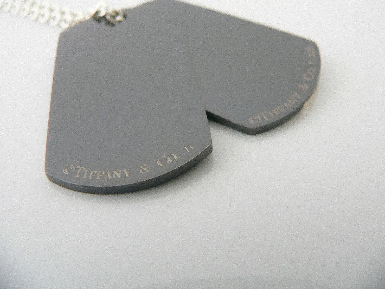 Tiffany & Co Silver Titanium Dog Tag Necklace Pendant Charm Gift Love 20 Inch