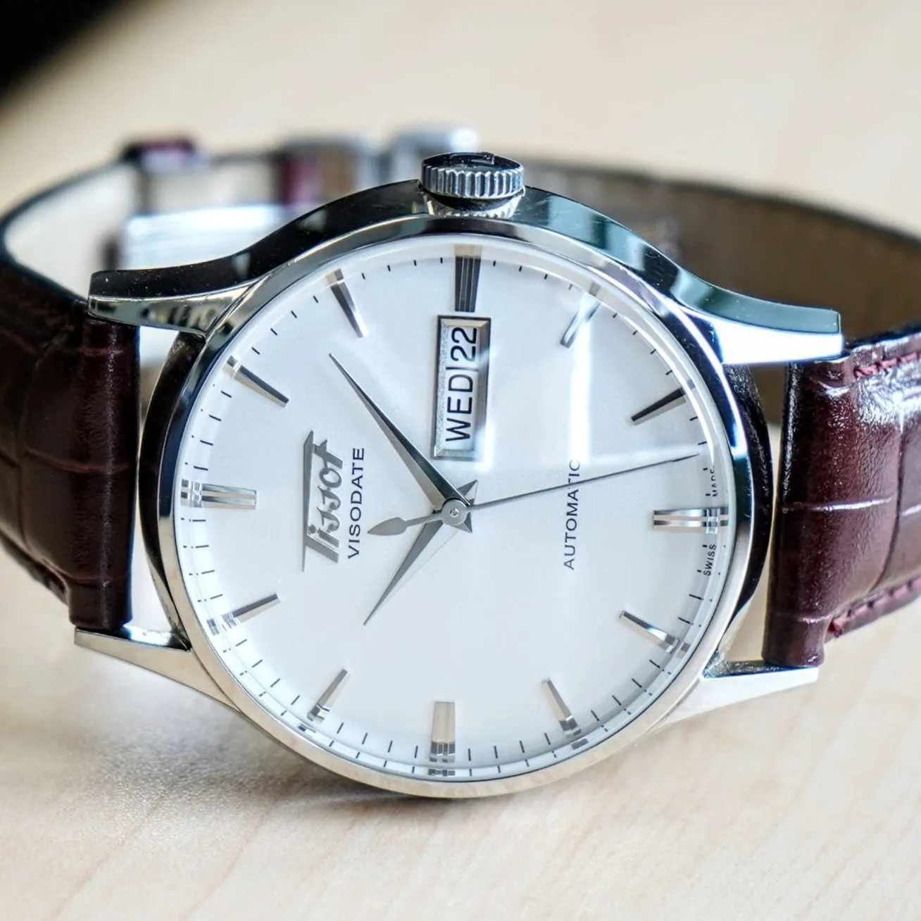TISSOT Visodate Automatic Watch T019.430 Day/Date 25 Jewels S.S. Wristwatch - Original Tissot Leather Strap