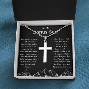 To My Bonus Son Religious Ball Chain Cross Necklace