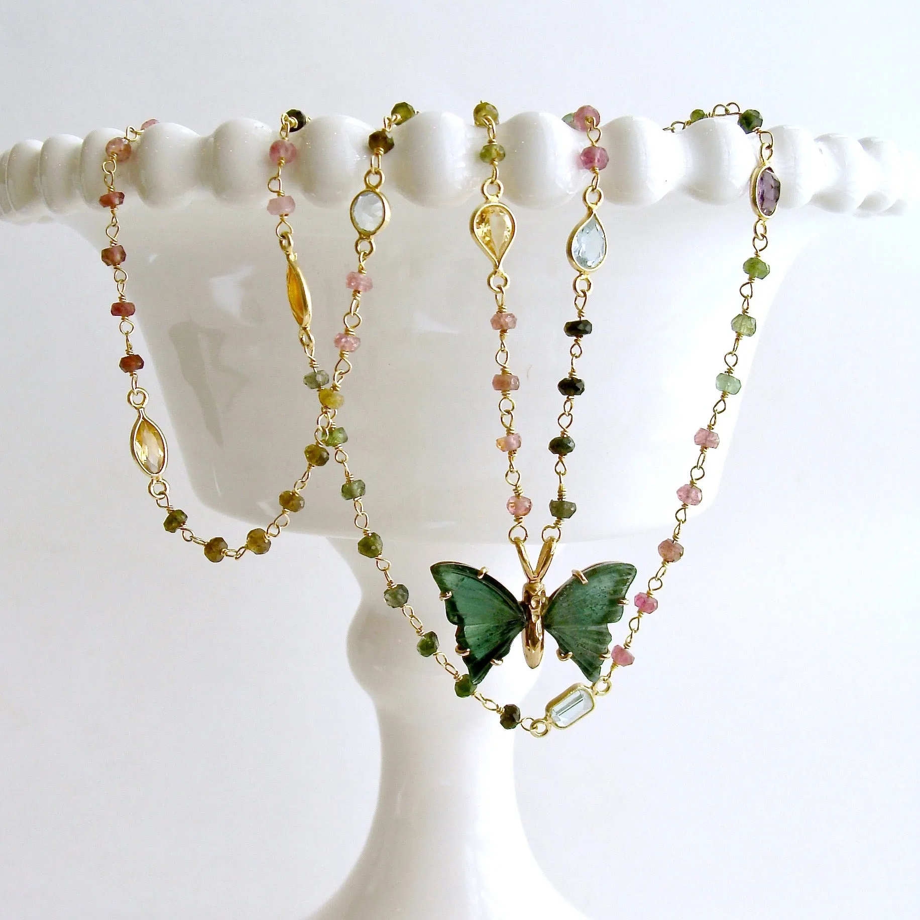 Tourmaline Stations Blue Green Tourmaline Butterfly Necklace - Le Papillon XI Necklace